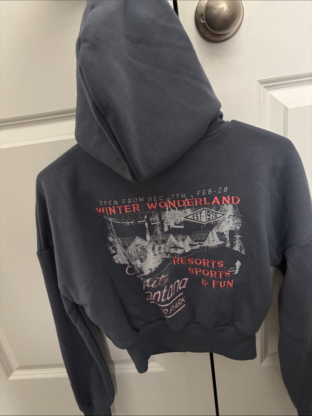 Winter Wonderland Graphic Hoodie Crop Sweatshirt - Slate Blue